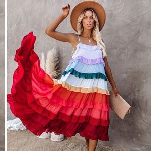 Color Me Pretty Ruffle Tiered Midi dress
